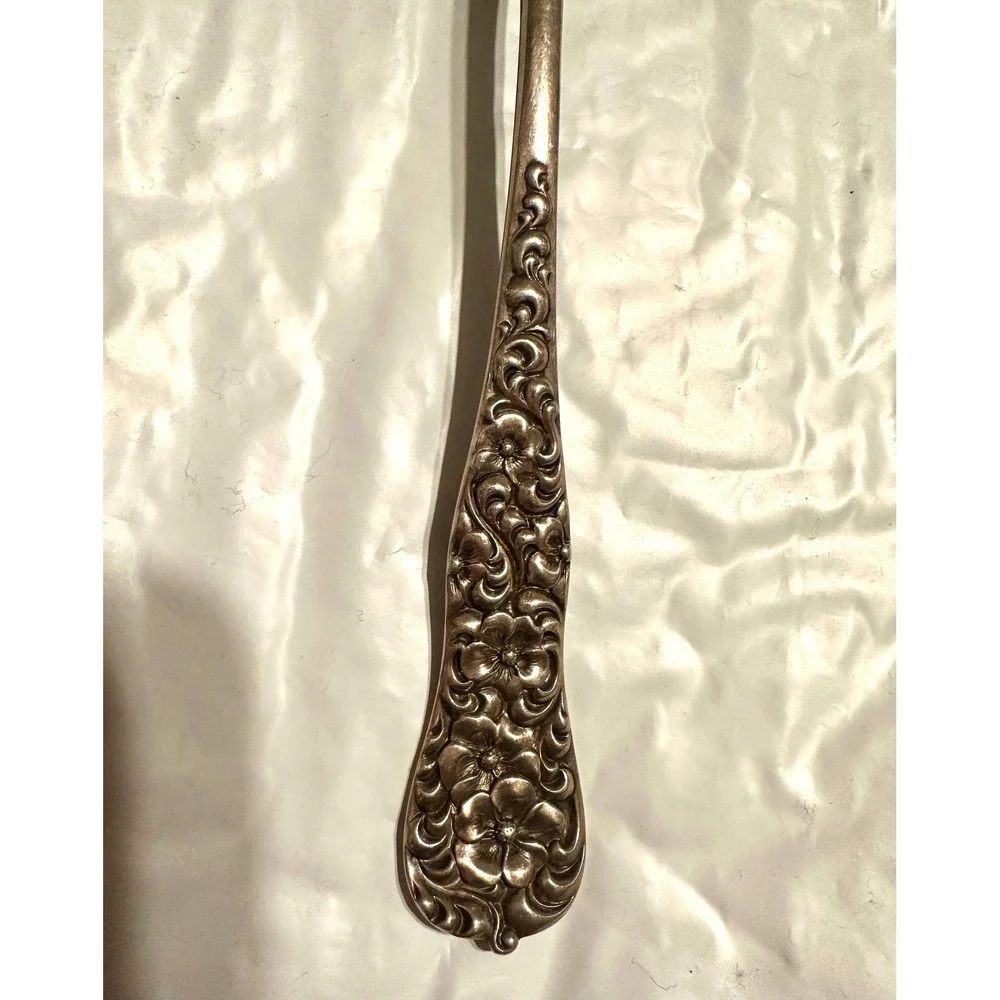 Dominick & Haff Sterling Silver Large Asparagus Serving Fork Rococo Pattern